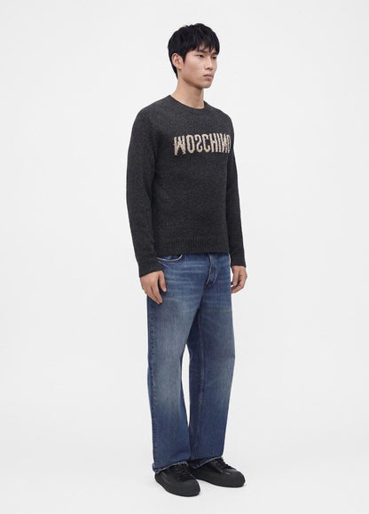 Maglia Moschino girocollo in misto lana "Logo Inside Out" uomo