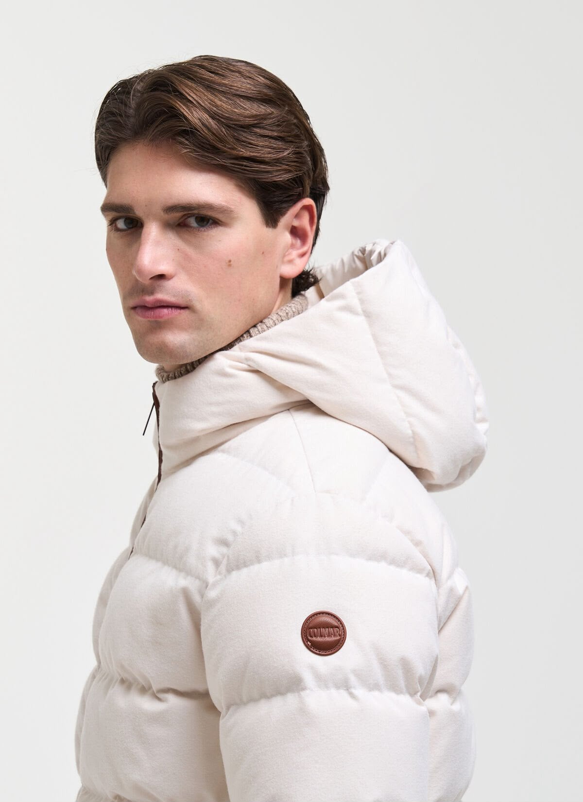 Giubbotto Colmar "Flannel Hooded Down Jacket" con dettagli e logo in pelle