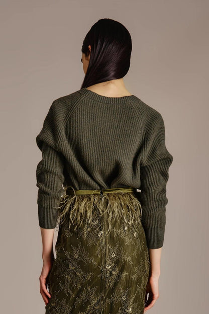 Cardigan Nenette in lana e cashmere con lavorazione a coste