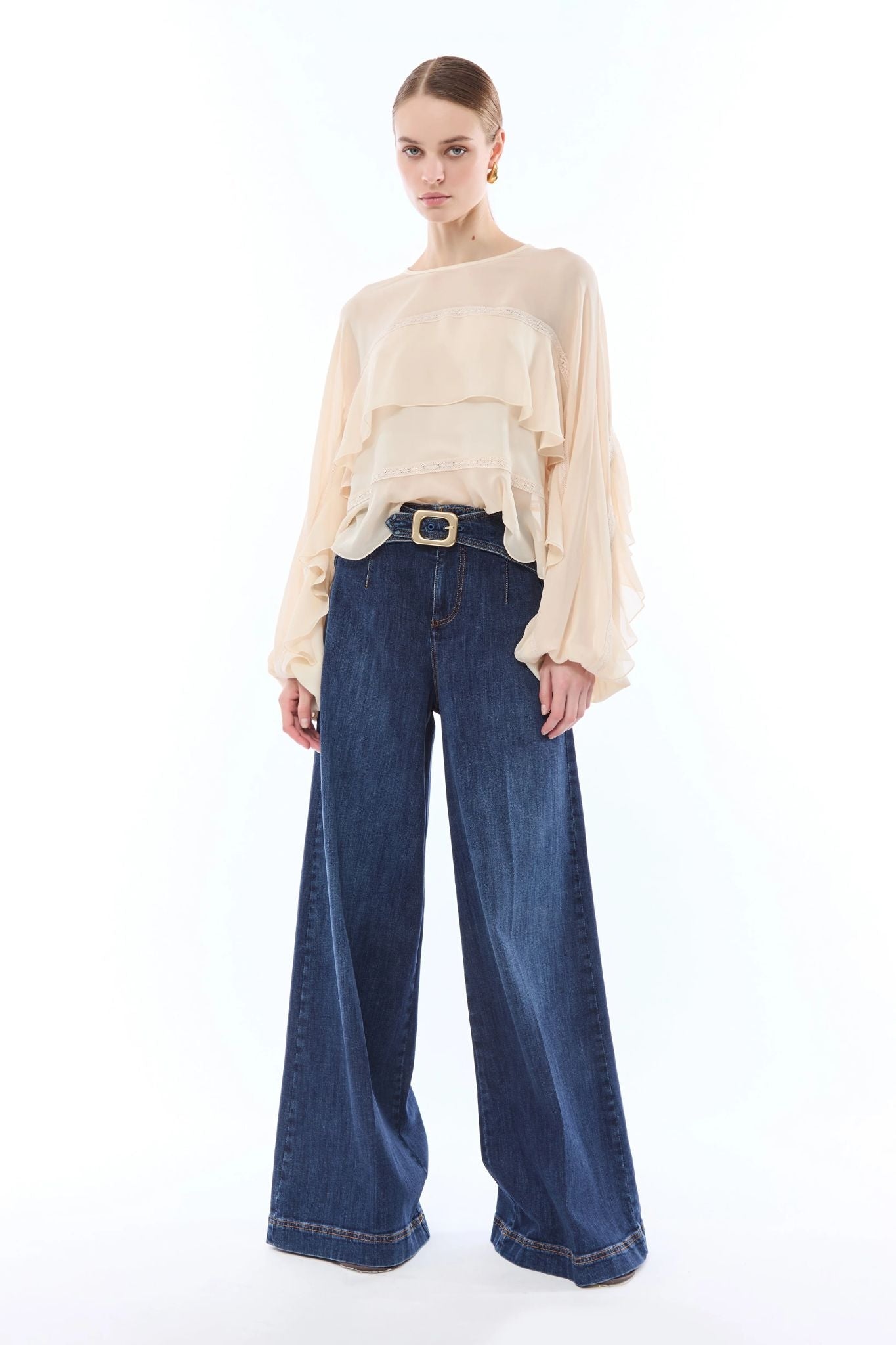 Jeans Nenette wide leg con fibbia donna