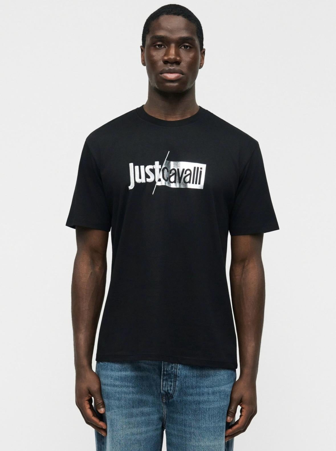 T-Shirt Just Cavalli girocollo con logo lucido e ricamo  uomo