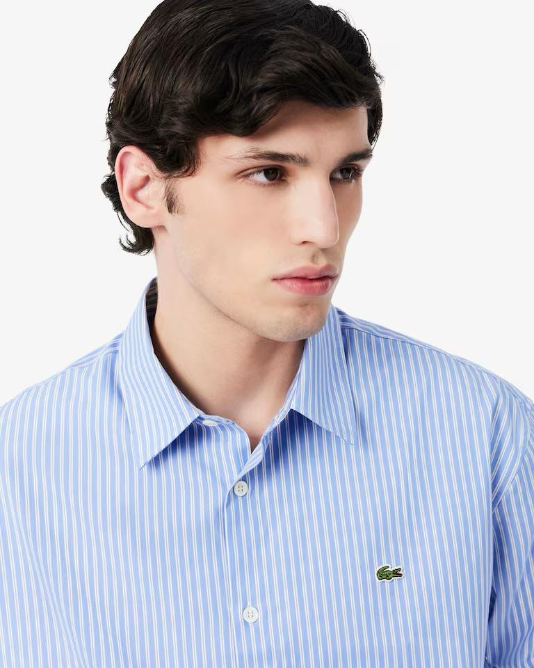 Camicia Lacoste candy stripe con iconico logo ricamato