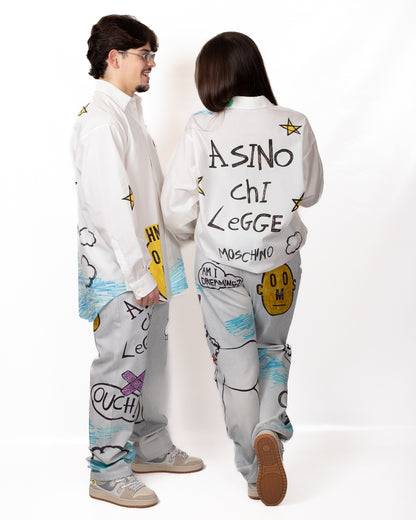 Pantalone Moschino straight con stampa disegno
