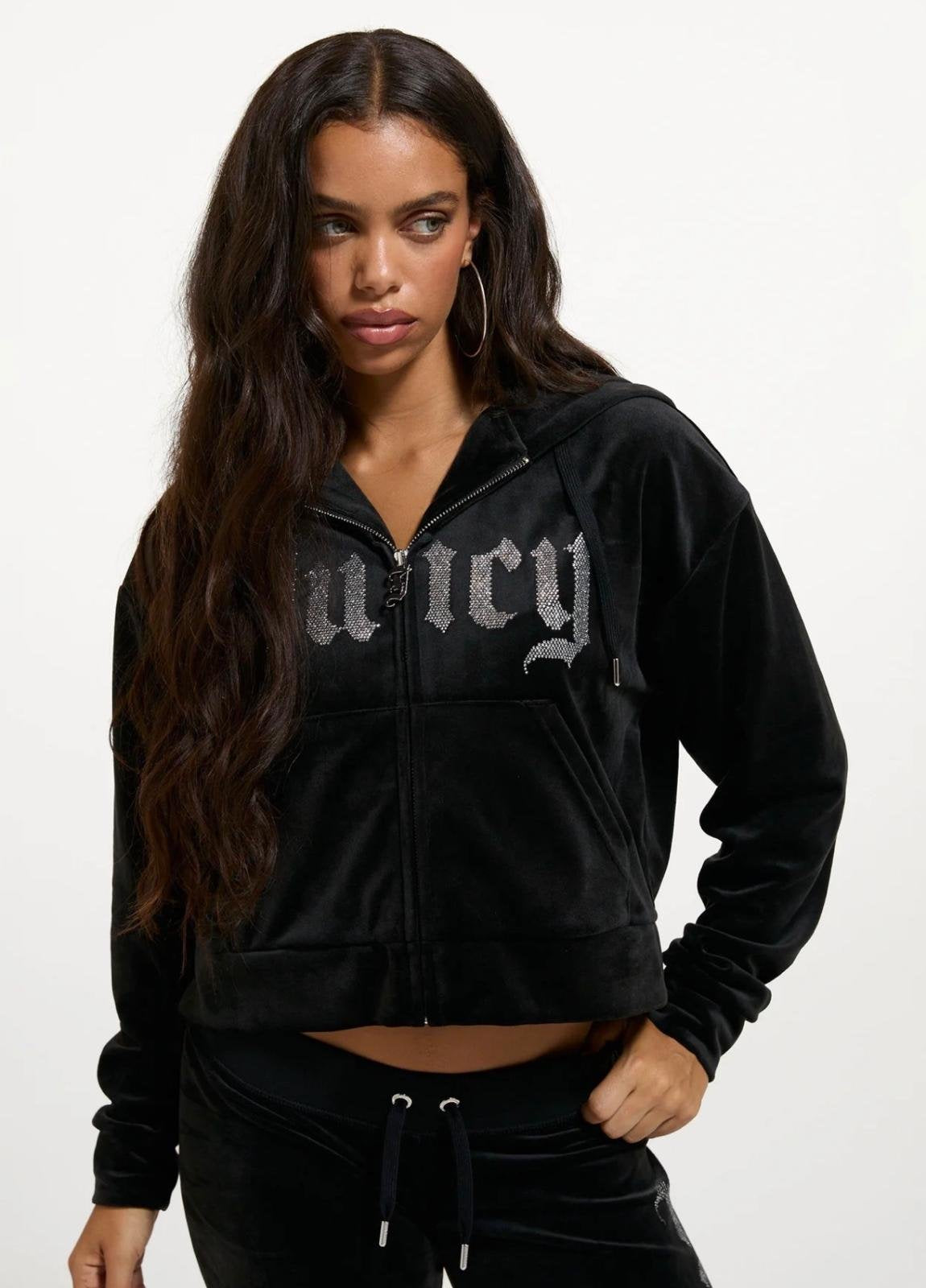 Felpa Juicy Couture full zip con cappuccio e logo strass