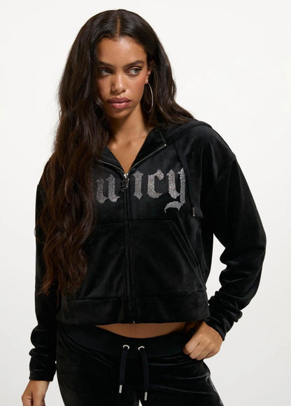 Felpa Juicy Couture full zip con cappuccio e logo strass