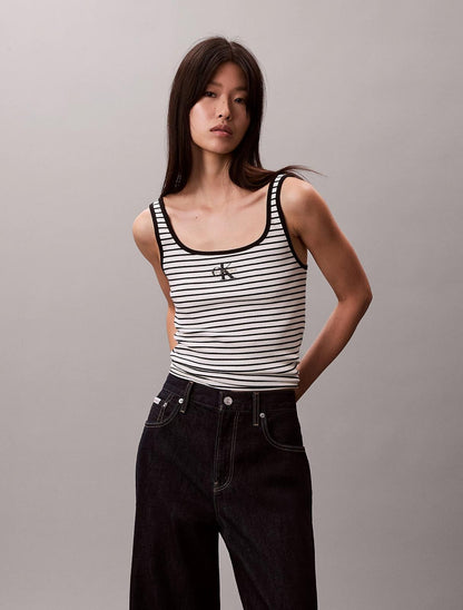 Canotta Calvin Klein slim in costina a strisce donna