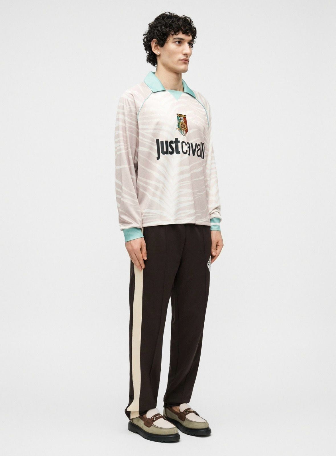 Polo Just Cavalli manica lunga con stampa e logo ricamato, long sleeve