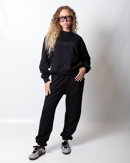 Felpa Disclaimer girocollo con logo e strass donna