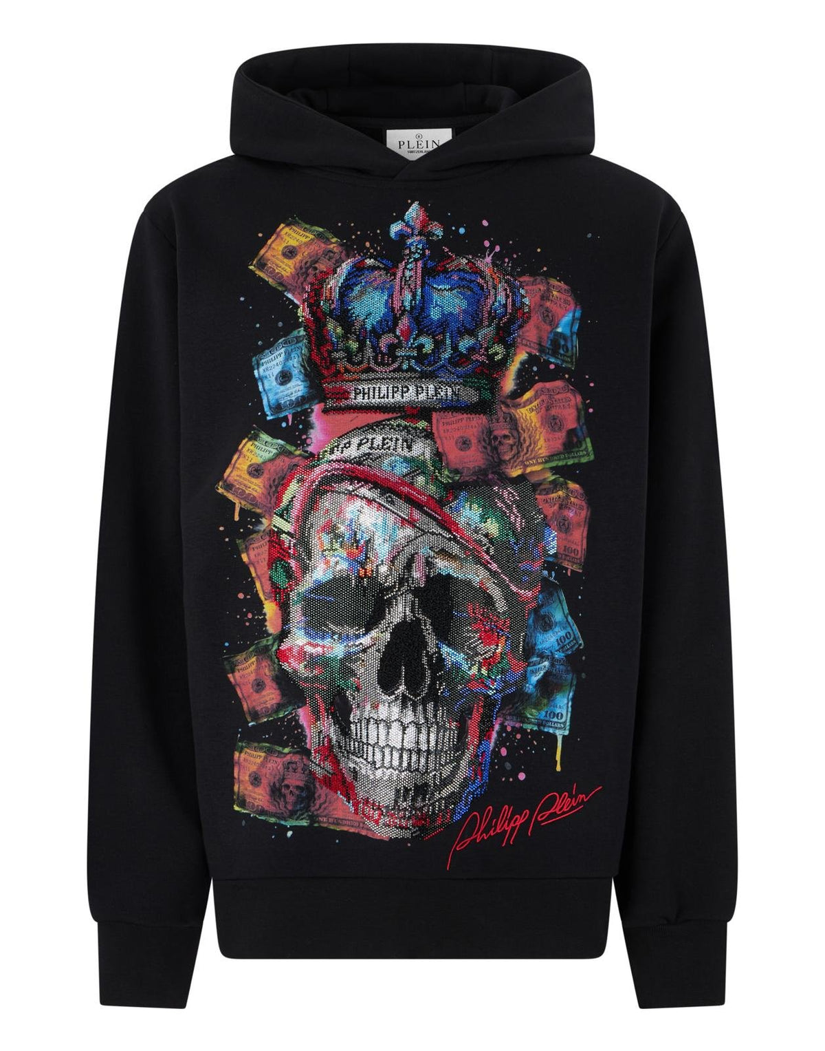 Felpa Philipp Plein "Multicolor Skull Dollar" con cappuccio