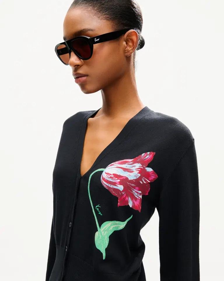 Cardigan Kenzo Paris con stampa "Tulipan" e logo