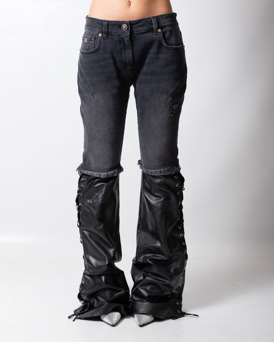 Jeans John Richmond a zampa con dettagli in pelle donna