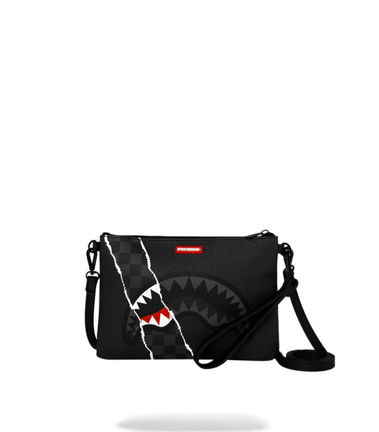 Pochette Sprayground nero CENTER RIP REVEALING GRAY CHECK CROSSOVER CLUTCH con tracolla