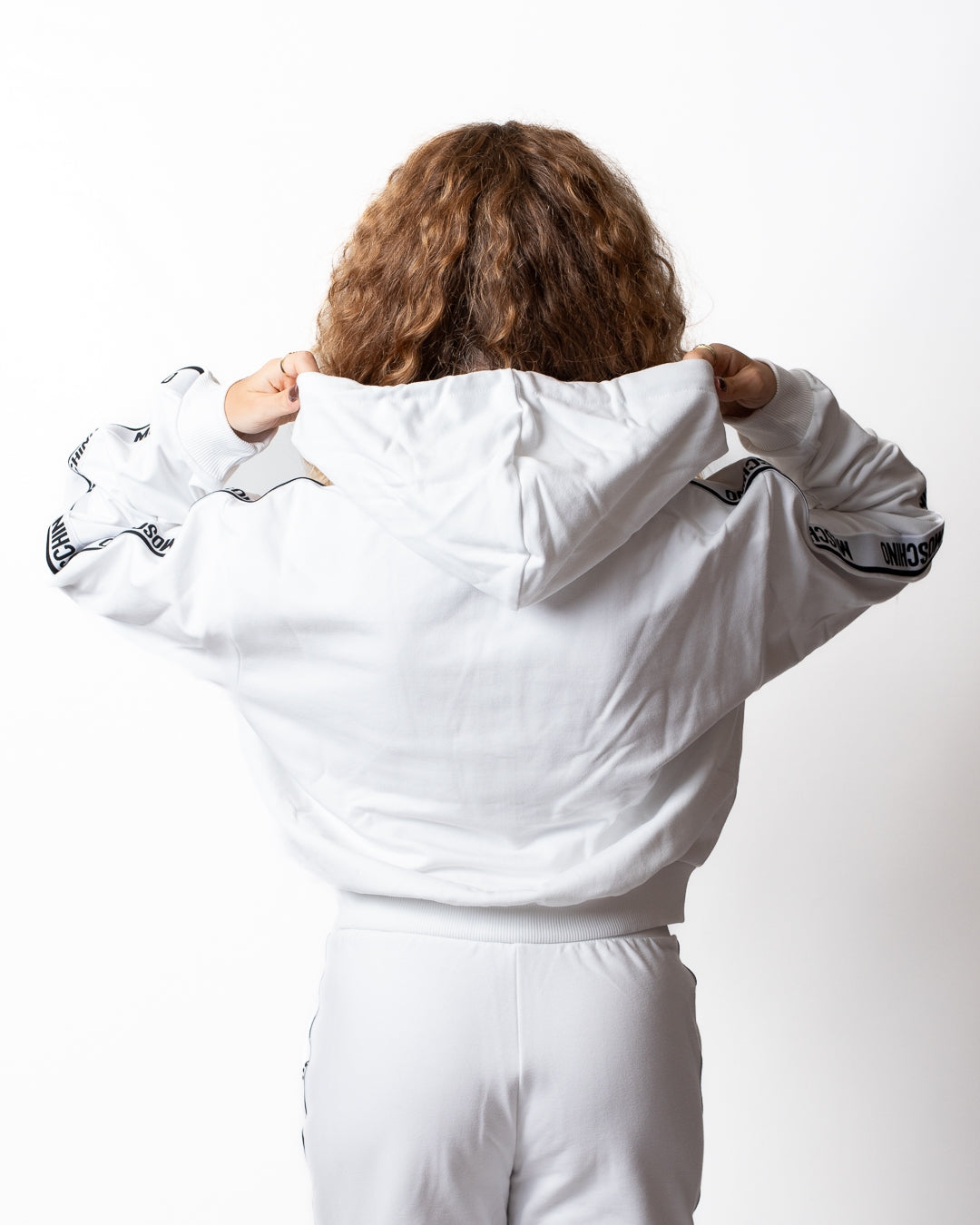 Felpa Moschino Underwear fullzip con cappuccio e fasce logate donna