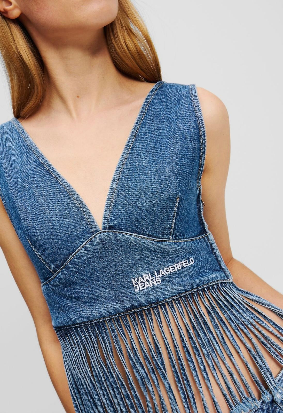 Top Karl Lagerfeld Jeans in denim con frange donna