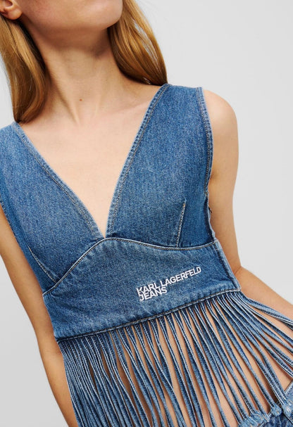 Top Karl Lagerfeld Jeans in denim con frange donna