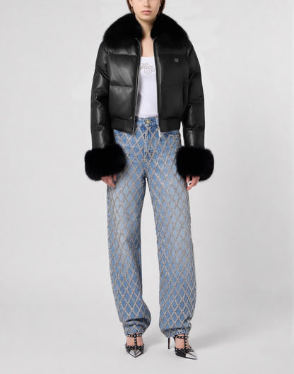 Bomber Philipp Plein pelle trapuntata e pelliccia di volpe