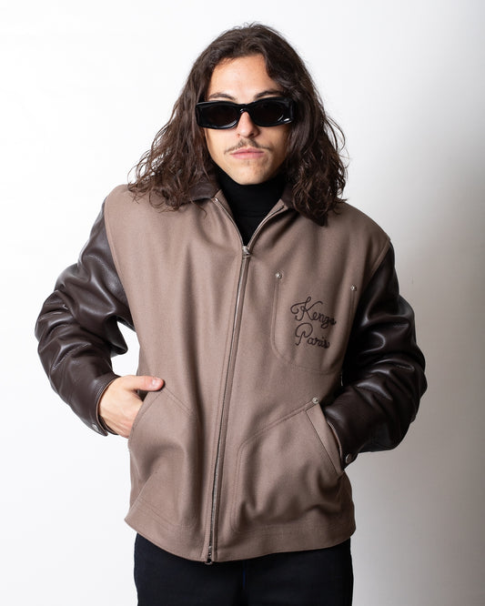 Giubbotto Kenzo Paris in misto lana con dettagli in pelle uomo