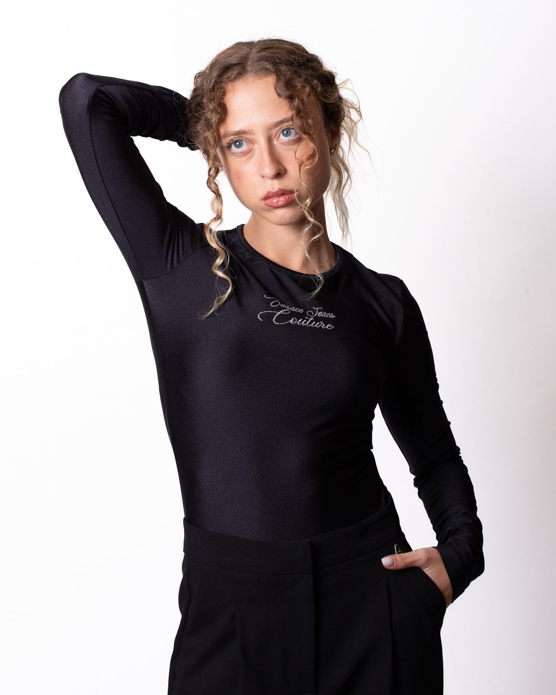 Body Versace Jeans Couture satin con logo strass donna