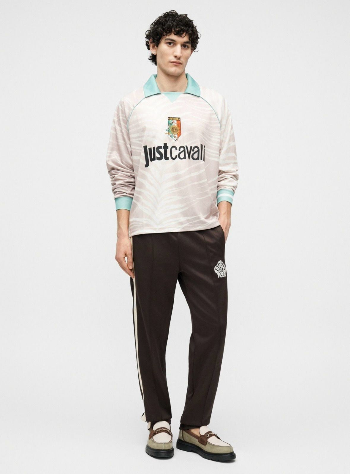 Polo Just Cavalli manica lunga con stampa e logo ricamato, long sleeve