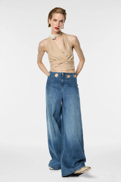 Jeans Nenette wide leg con dettagli cut-out donna