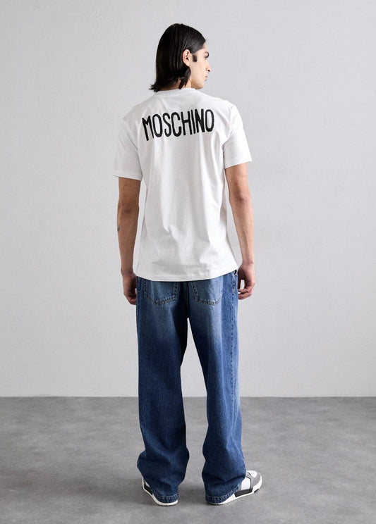 T-Shirt Moschino con maxi logo e slogan stampa uomo