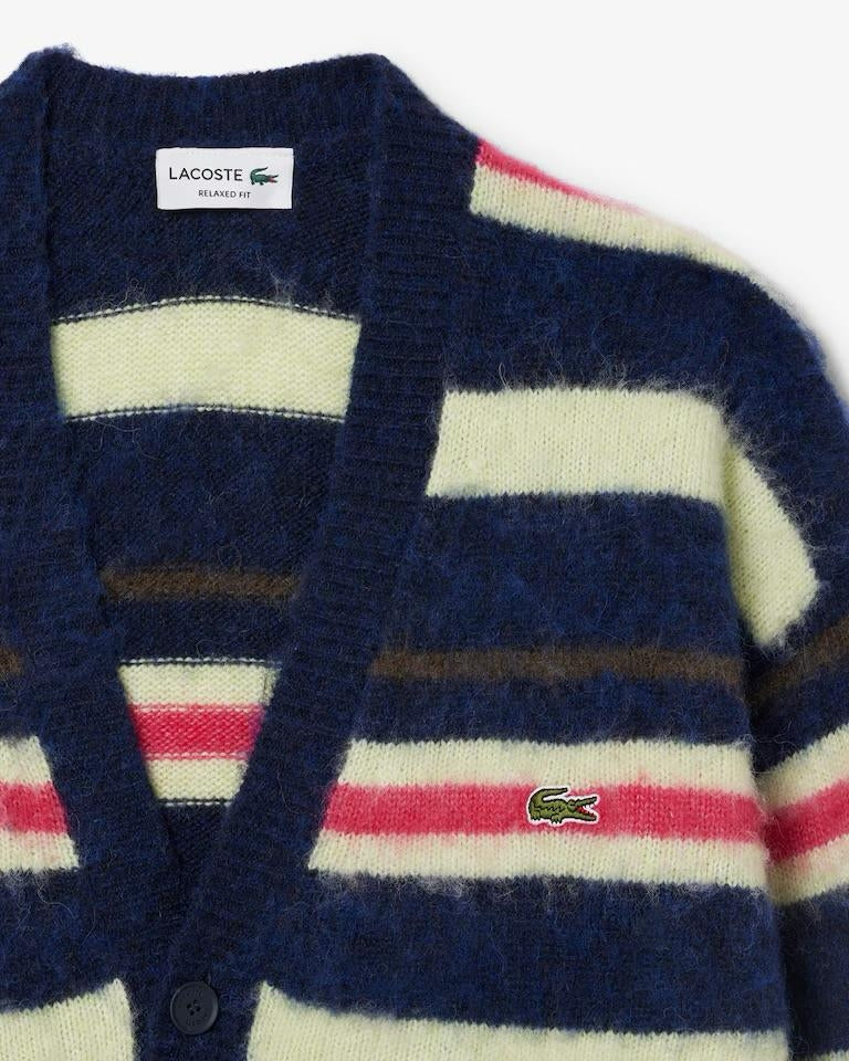 Cardigan Lacoste in misto lana a strisce uomo