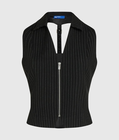 Gilet Karl Lagerfeld Jeans gessato con dettaglio logo sul retro