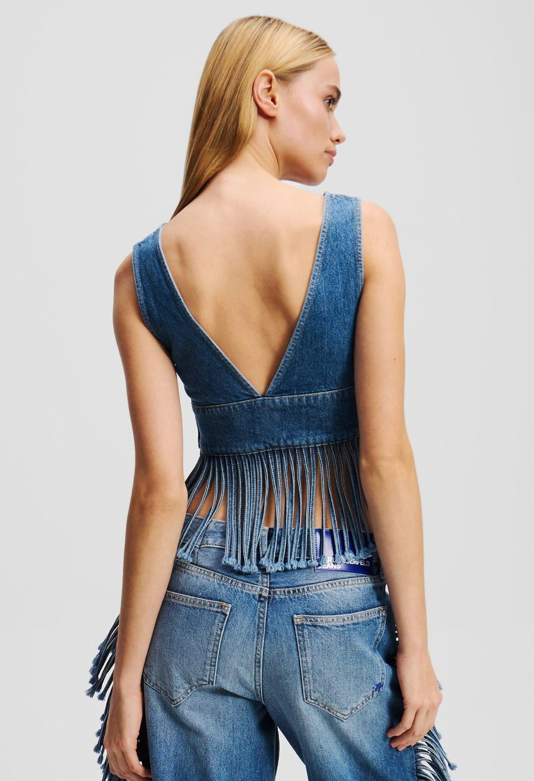 Top Karl Lagerfeld Jeans in denim con frange donna