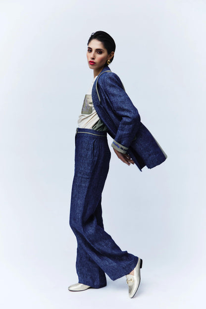 Giacca blazer Nenette monopetto in lino effetto denim donna