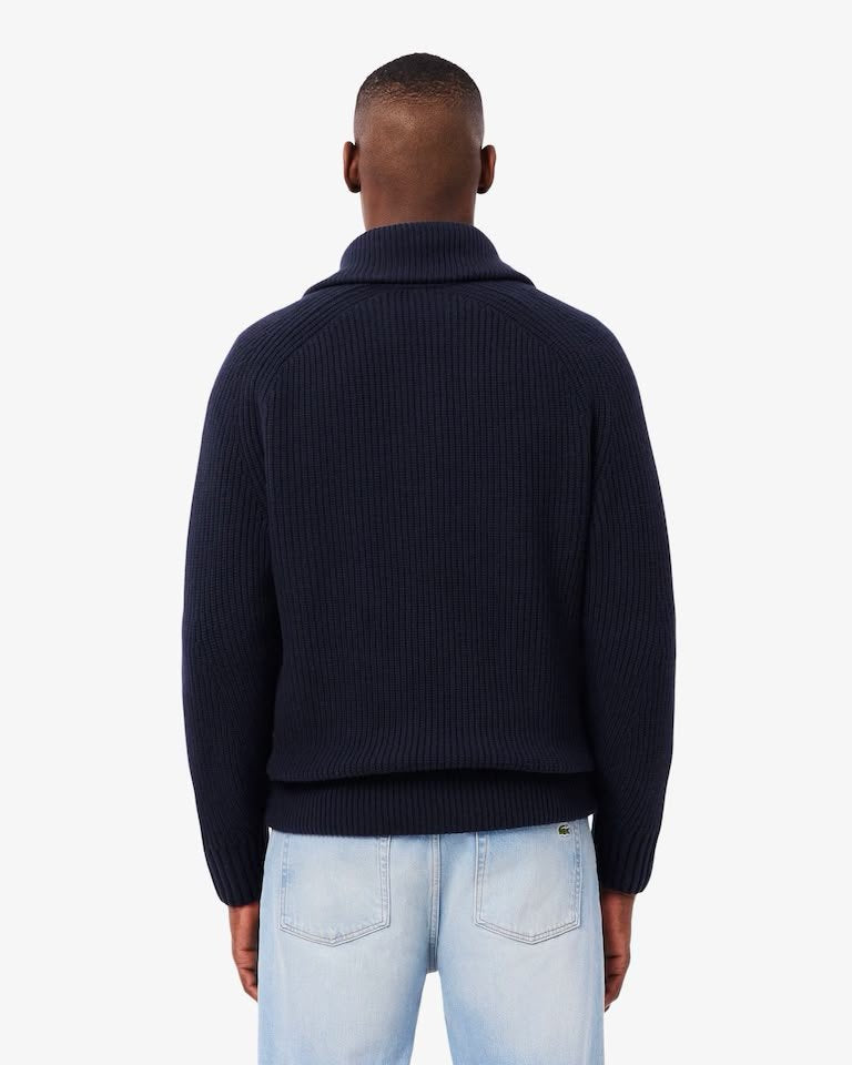 Maglia Lacoste fullzip a collo alto in lana con costine uomo