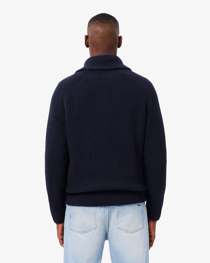 Maglia Lacoste fullzip a collo alto in lana con costine uomo