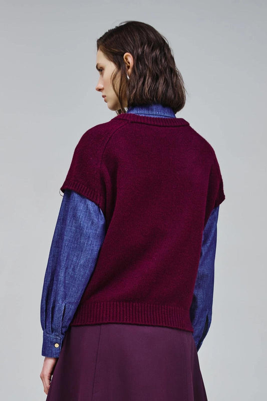 Maglia gilet Nenette in lana e cashmere con dettagli decorativi e piume
