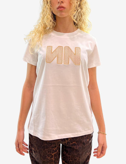 T-Shirt Nenette con logo ricamato e catena donna