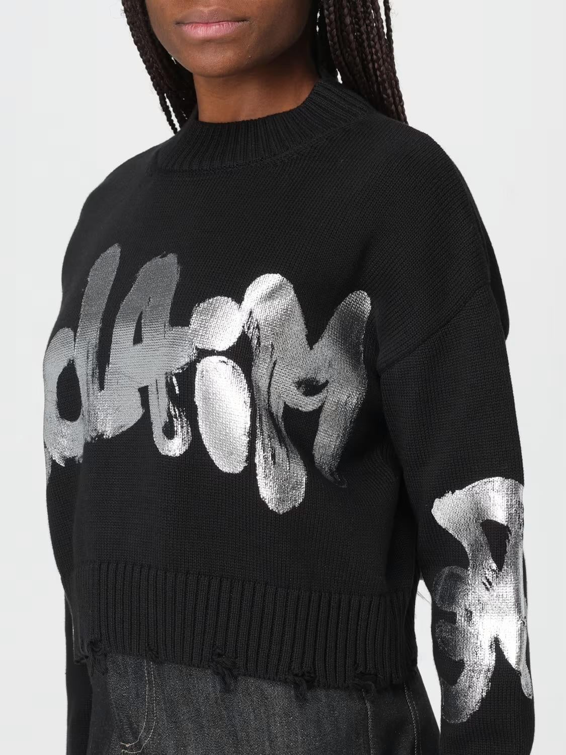 Maglia Disclaimer girocollo cropped con stampa donna