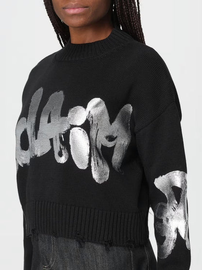 Maglia Disclaimer girocollo cropped con stampa donna