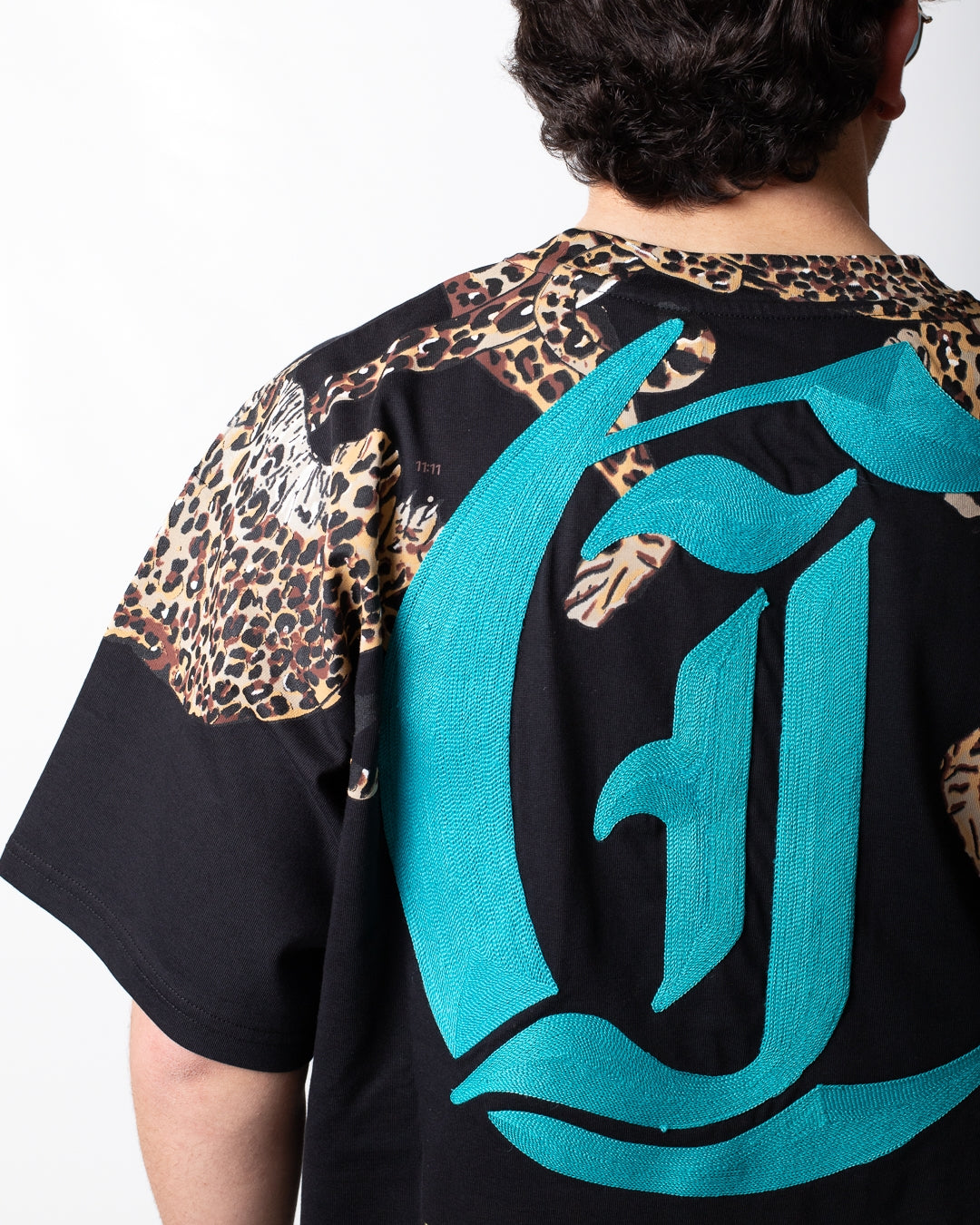 T-Shirt Just Cavalli "Neck Leopard" con ricami uomo