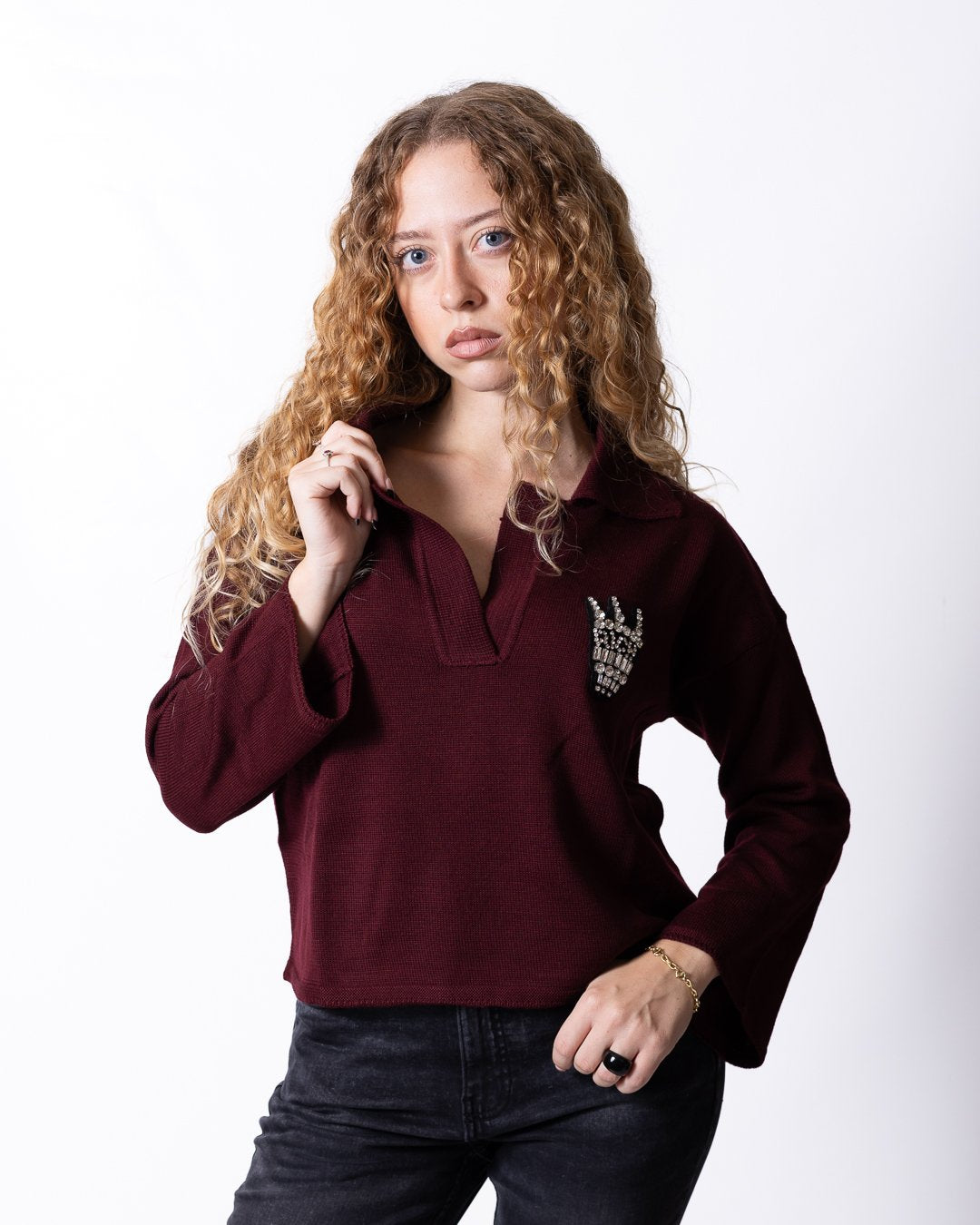 Maglia polo John Richmond in lana merino con patch decorativa