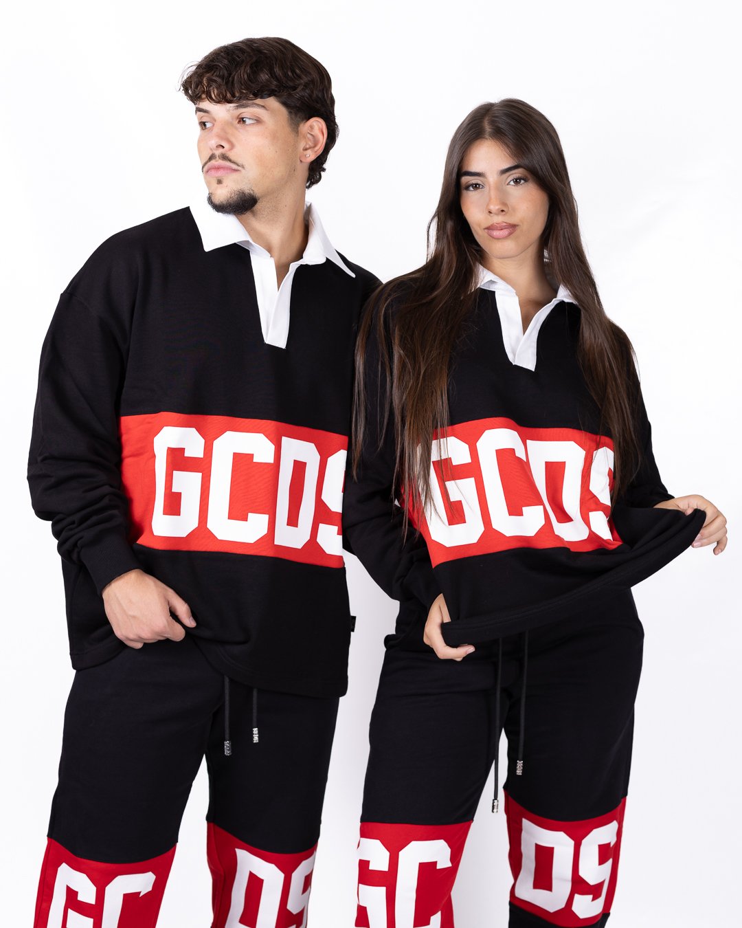 Felpa polo con maxi logo GCDS a contrasto 