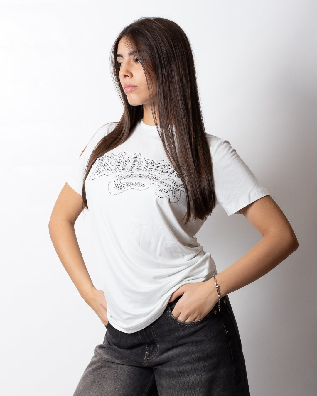 T-Shirt John Richmond con borchie e strass donna