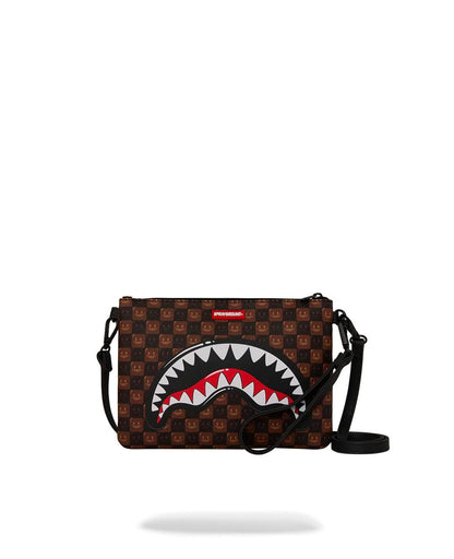 Pochette Sprayground marrone  SHARKS IN PARIS WTF BUBBLE BROWN CHECK CROSSOVER CLUTCH con tracolla