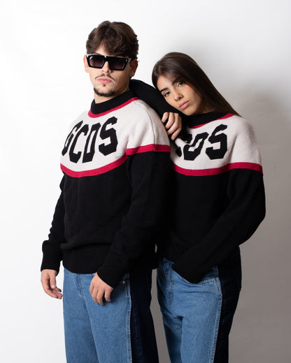 Maglia GCDS girocollo in lana "Stripes Logo"