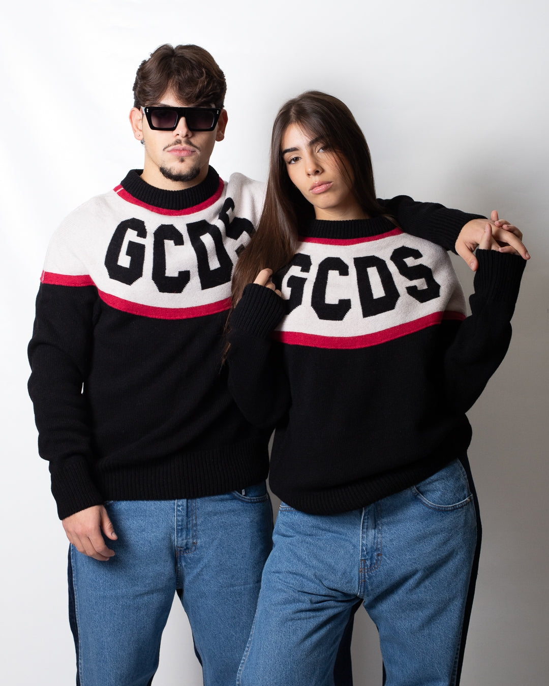 Maglia GCDS girocollo in lana "Stripes Logo"