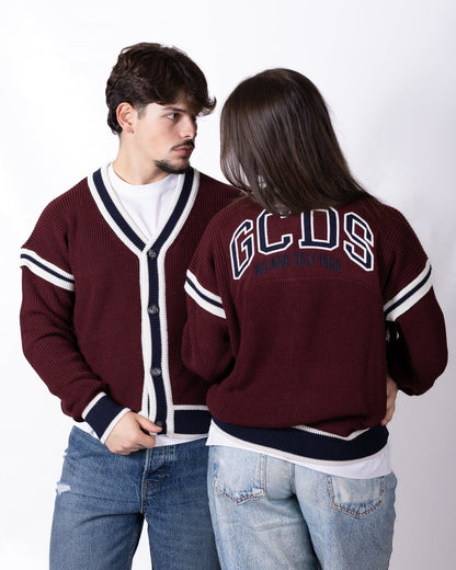Cardigan GCDS in lana con logo ricamato e color mix