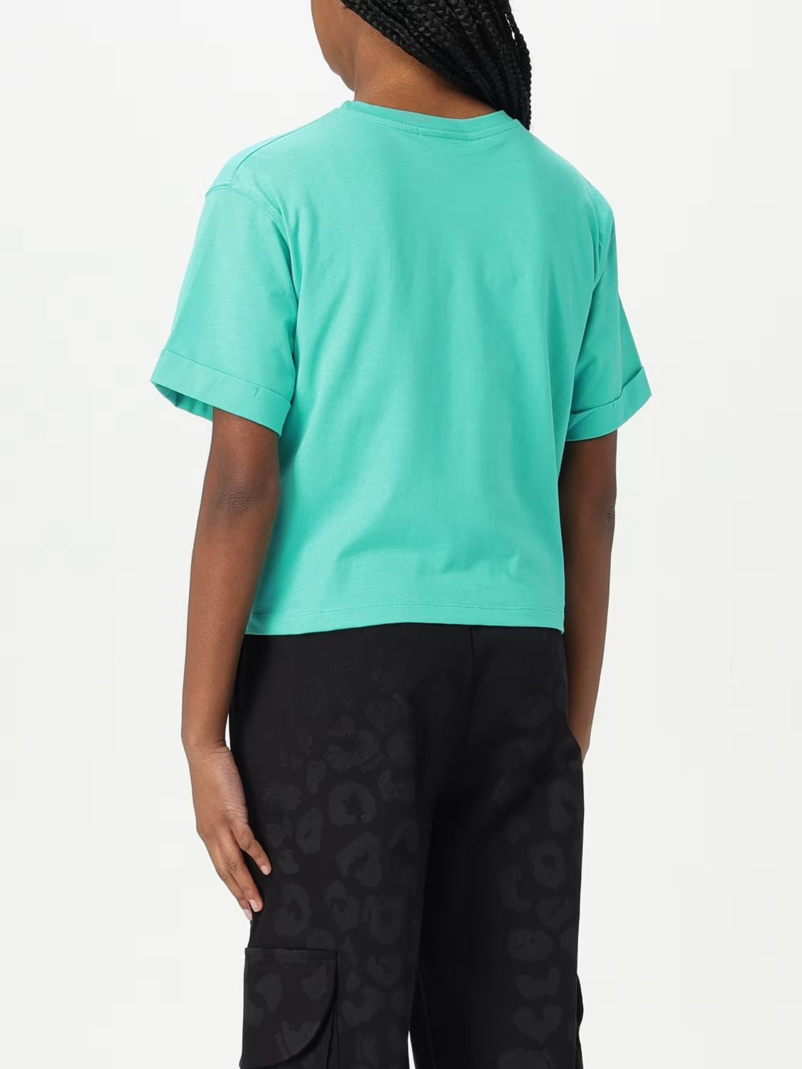 T-Shirt Disclaimer cropped con stampa a glitter donna
