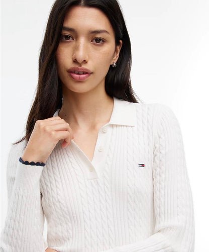 Maglia polo Tommy Jeans con trama a treccia inglese e bandierina ricamata
