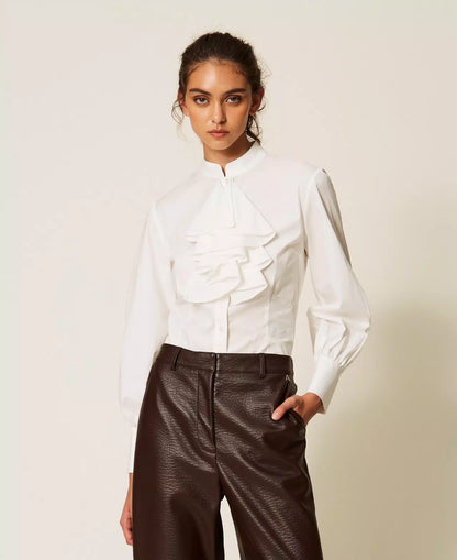 Camicia Twinset Actitude in popeline con volant donna