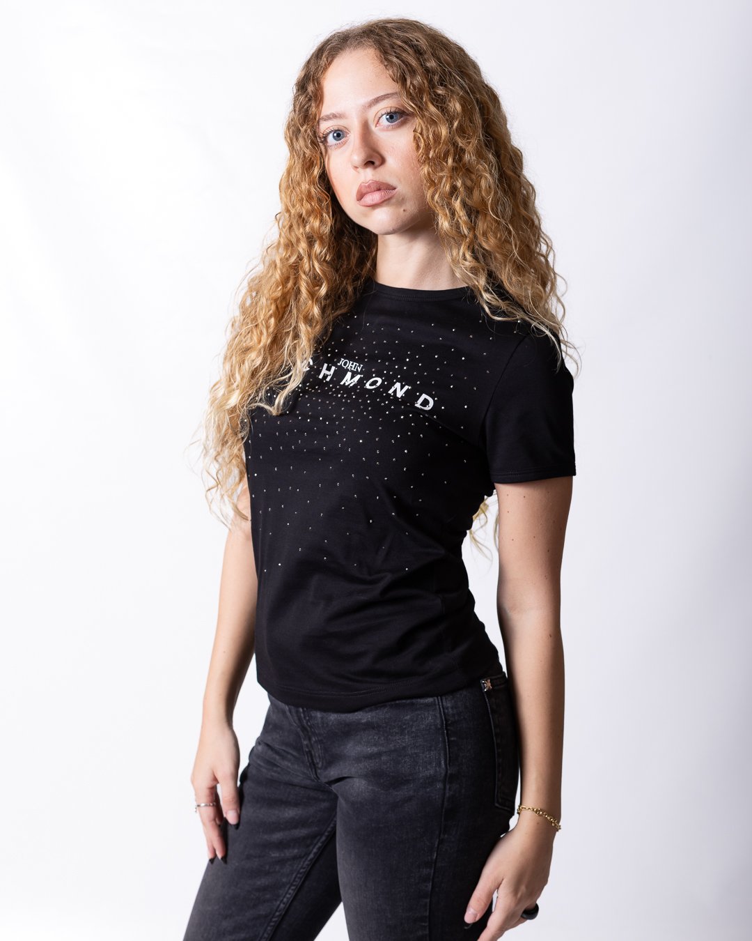 T-shirt John Richmond logo e strass