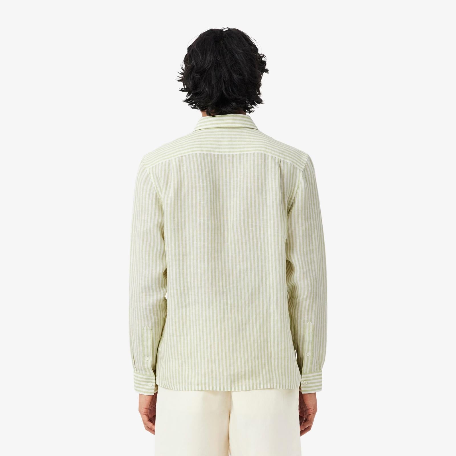 Camicia Lacoste regular in lino a strisce uomo