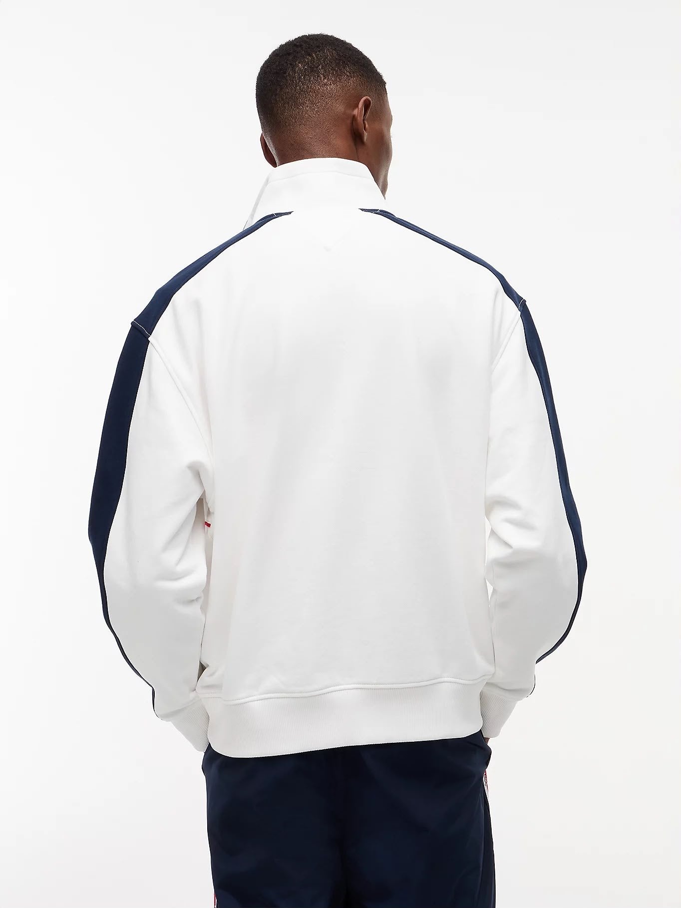 Felpa Tommy Jeans mezza zip a righe con logo flag uomo