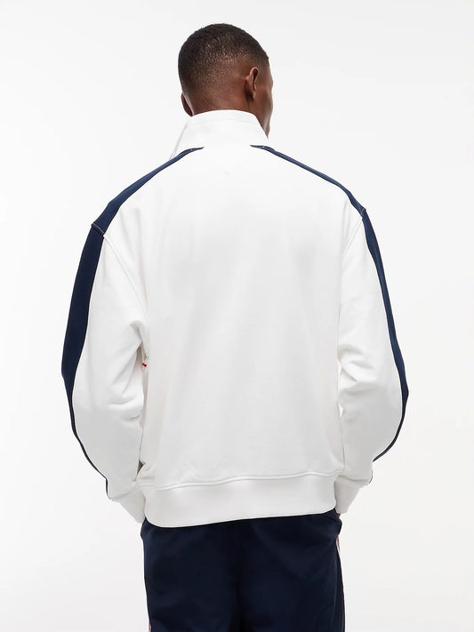 Felpa Tommy Jeans mezza zip a righe con logo flag uomo